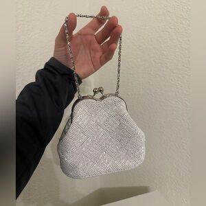 Kiss Lock Beaded Satin Clutch Bag